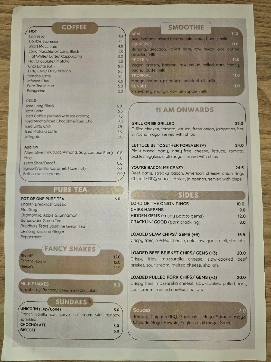 Menu, The Nice Spot