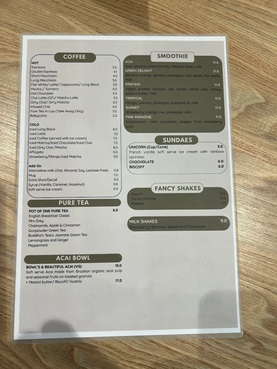 Menu, The Nice Spot