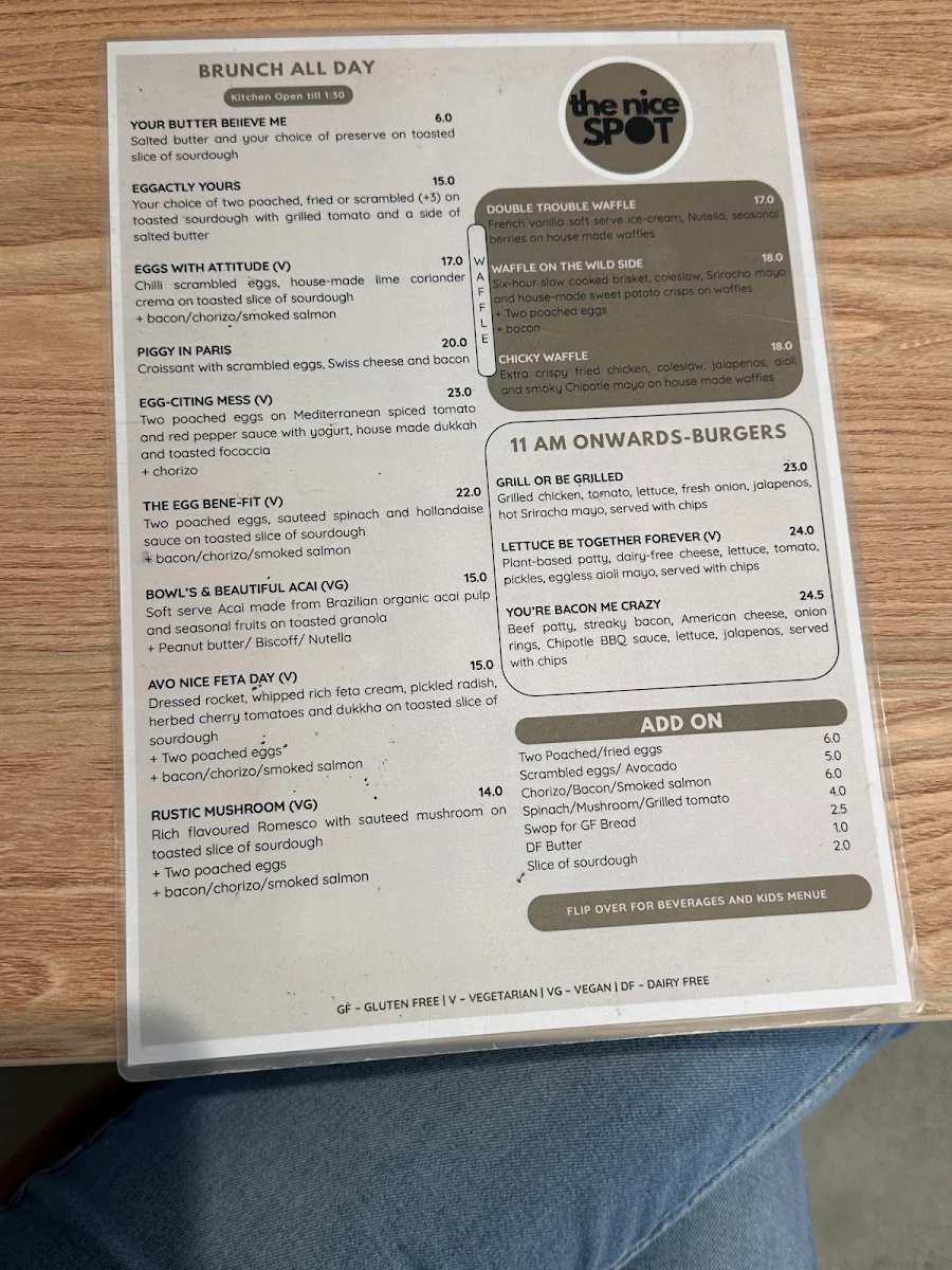 Menu, The Nice Spot