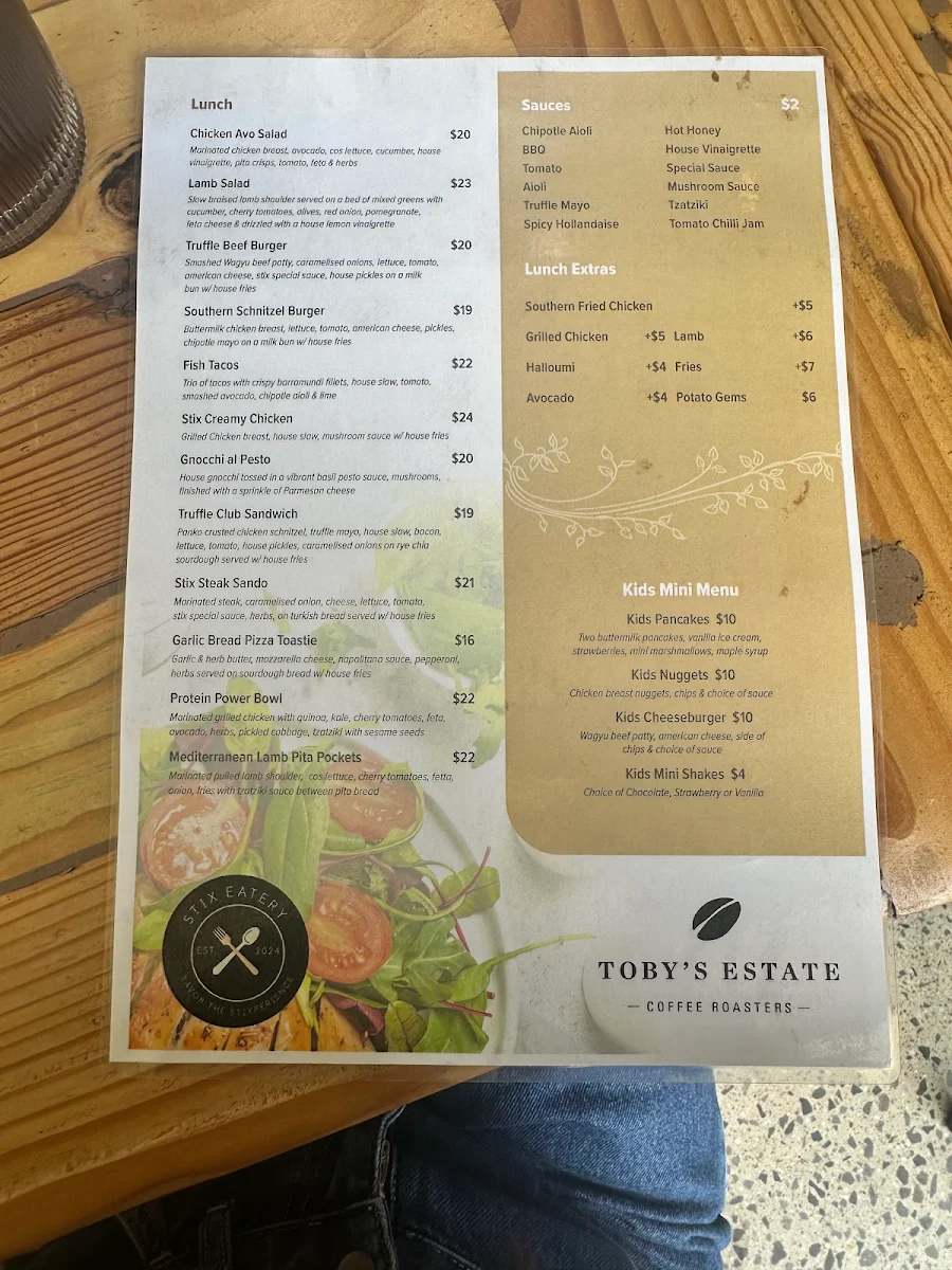 Menu, Stix Eatery