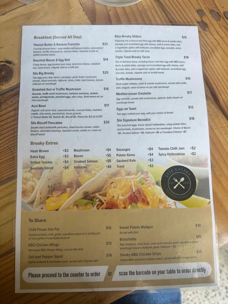 Menu, Stix Eatery