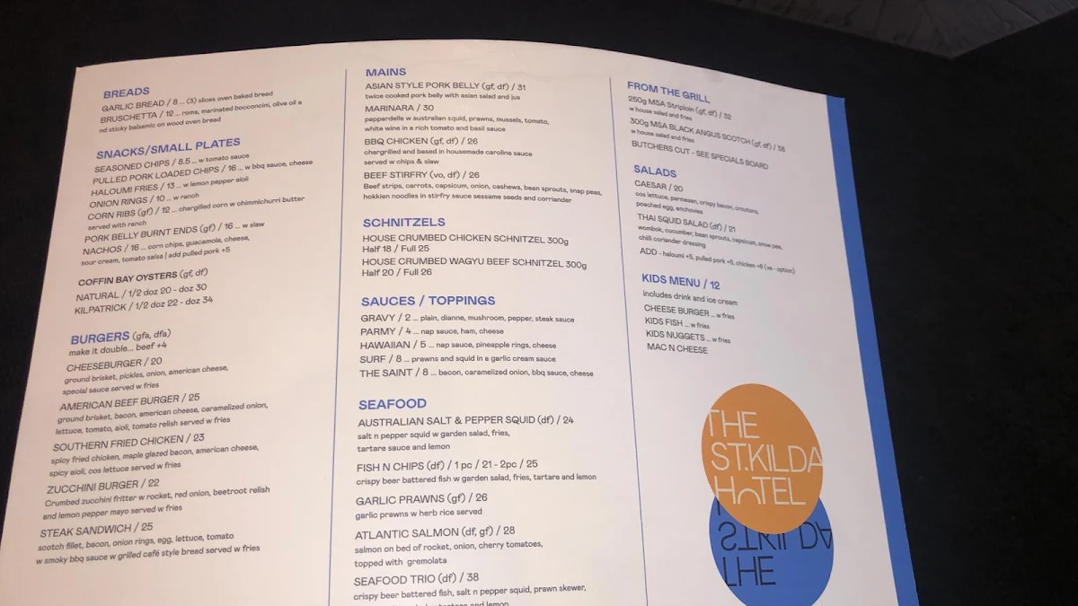 Menu, The St Kilda Hotel