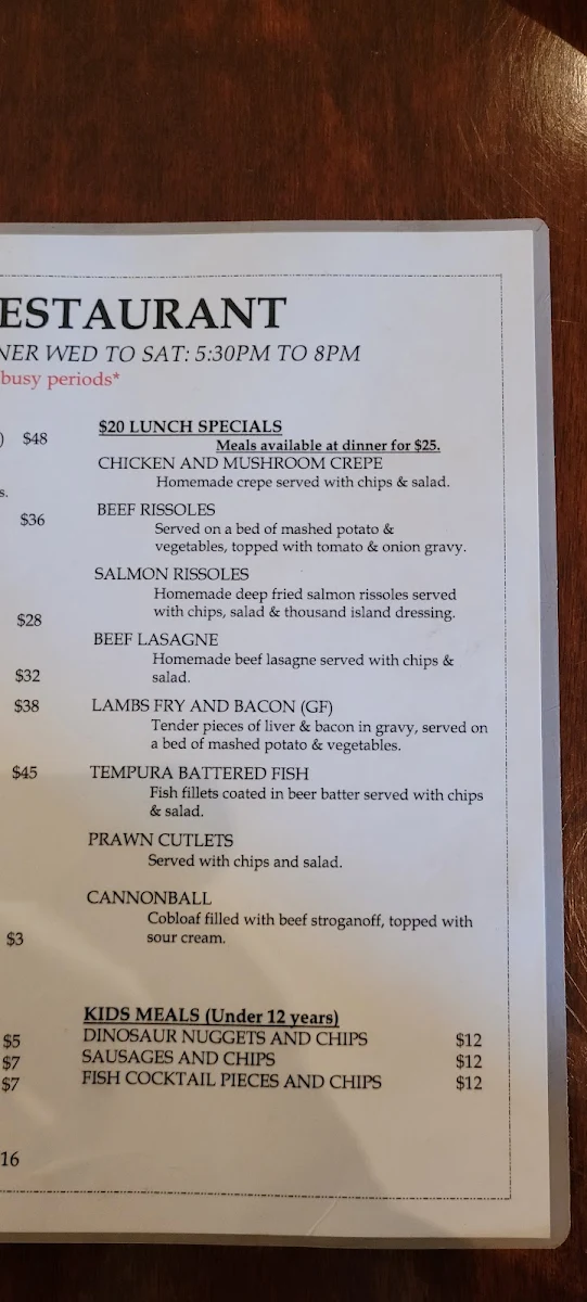 Menu, Minmi Courthouse
