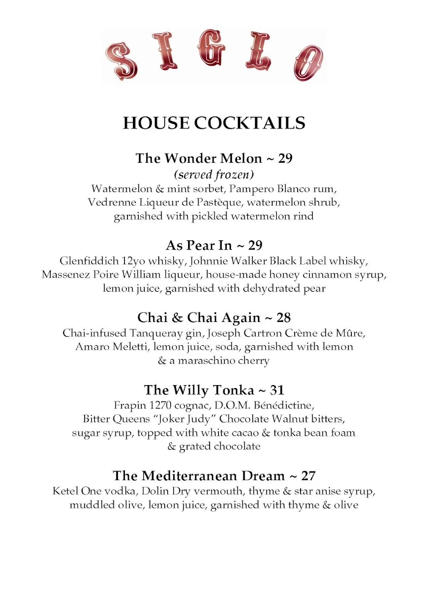 Menu, Siglo