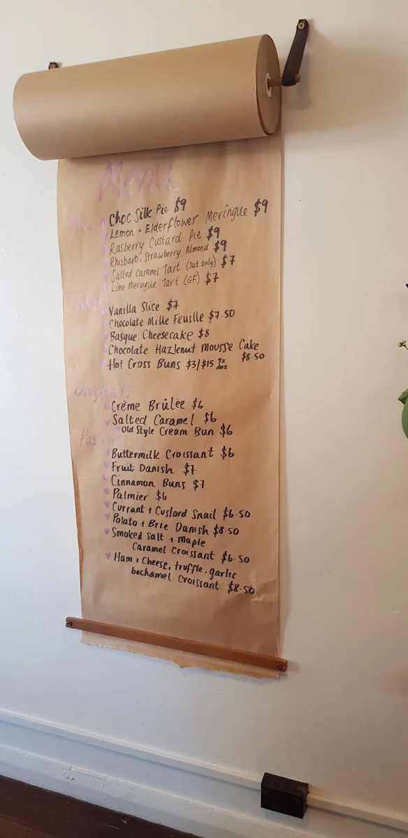Menu, Peaches Patisserie