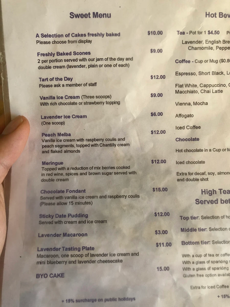 Menu, Lavender Bistro