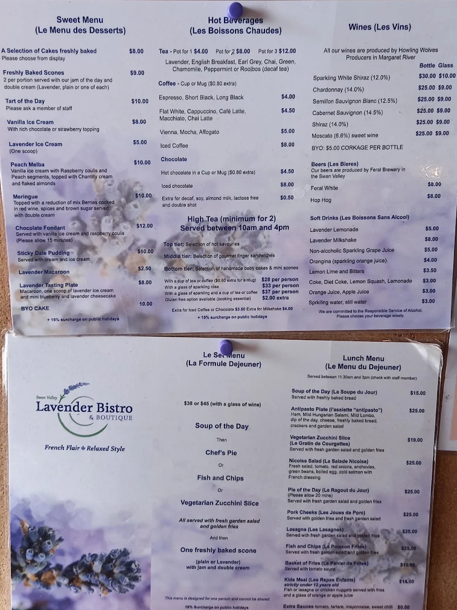 Menu, Lavender Bistro