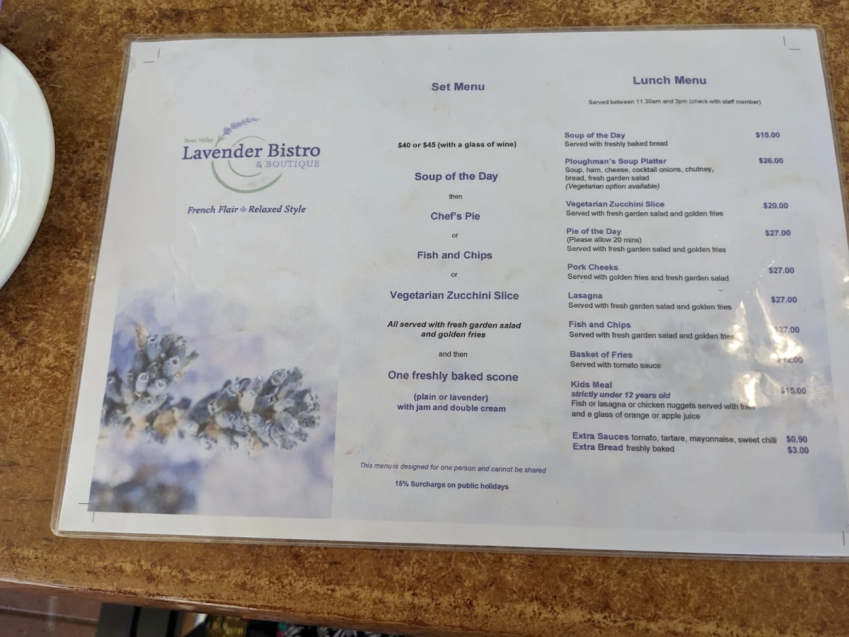 Menu, Lavender Bistro