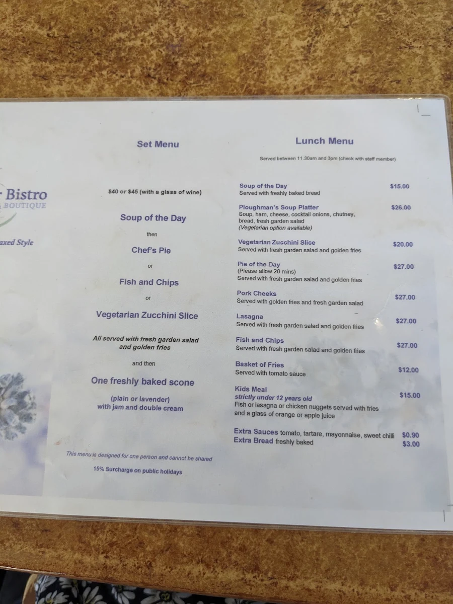 Menu, Lavender Bistro