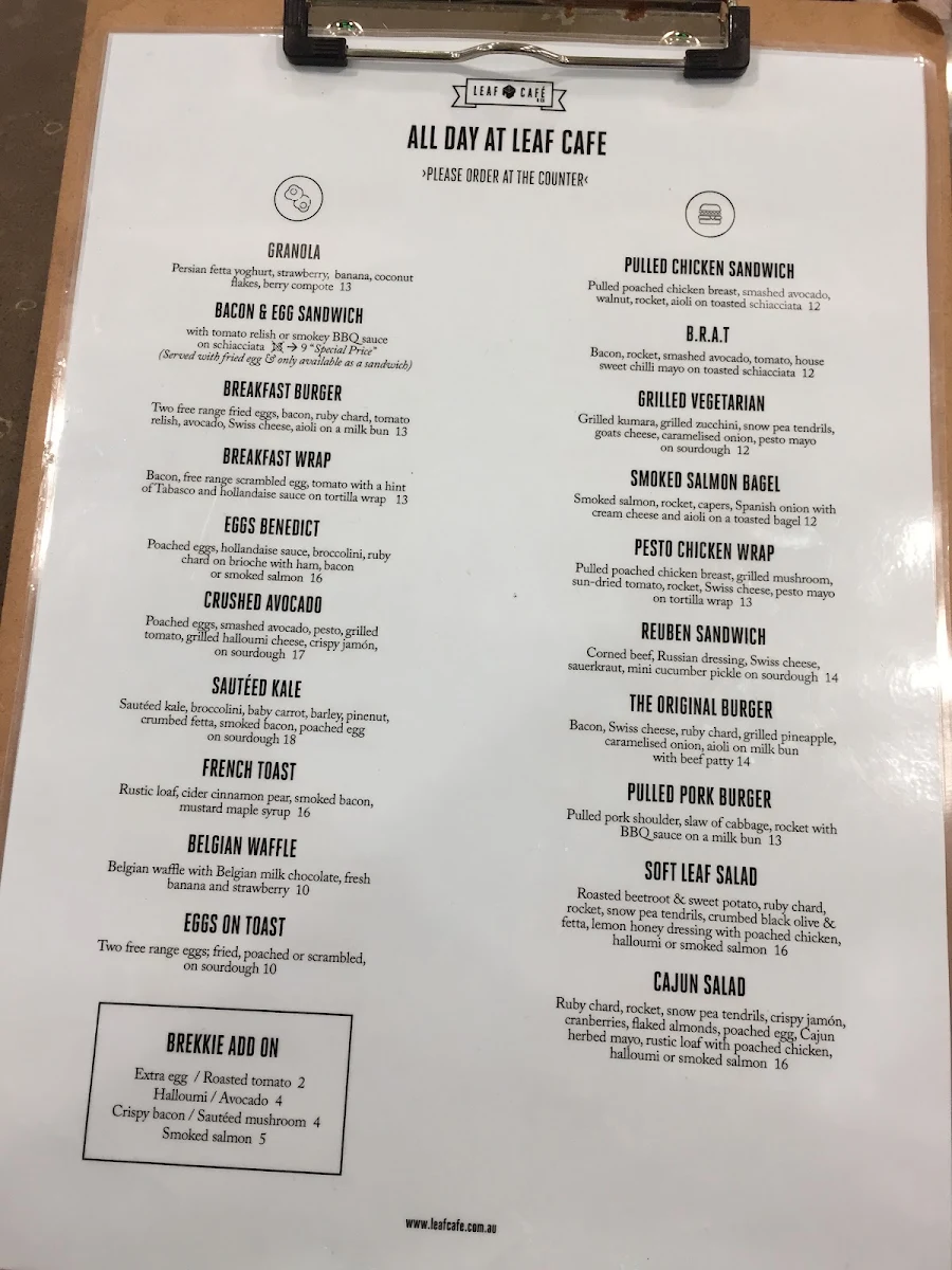Menu, Leaf Cafe & Co Stanhope Gardens Pty Ltd