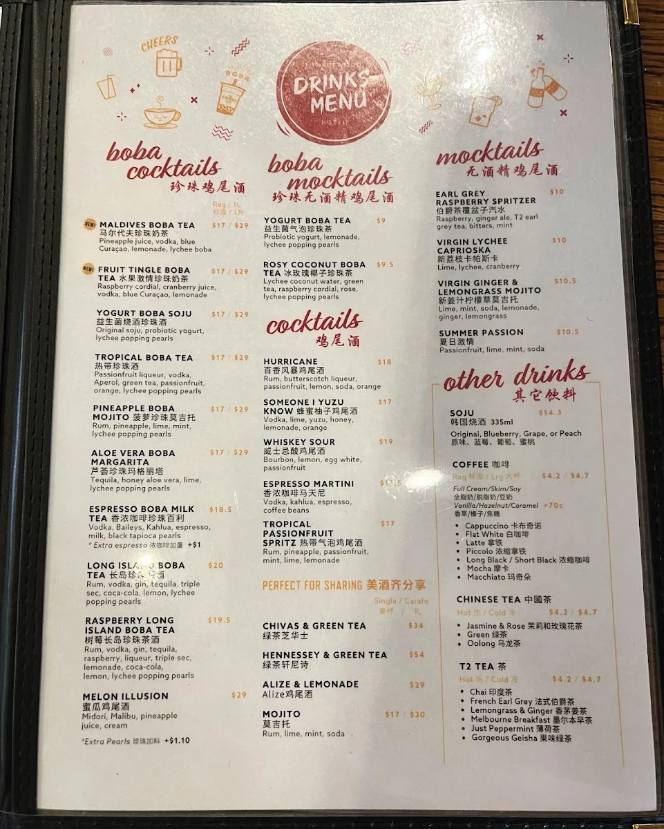 Menu, The Burwood Hotel