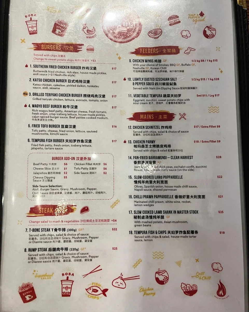 Menu, The Burwood Hotel