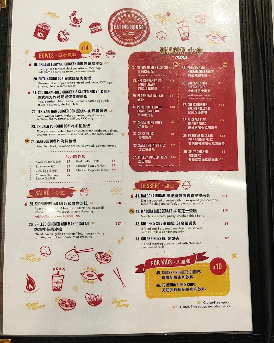Menu, The Burwood Hotel