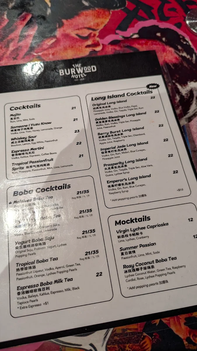 Menu, The Burwood Hotel