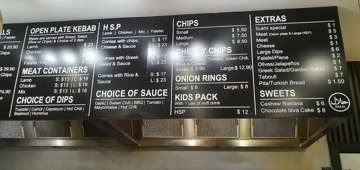 Menu, Tarneit Kebab House