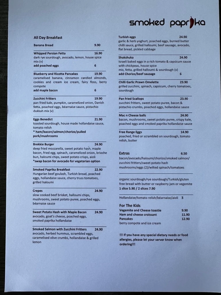 Menu, Smoked Paprika