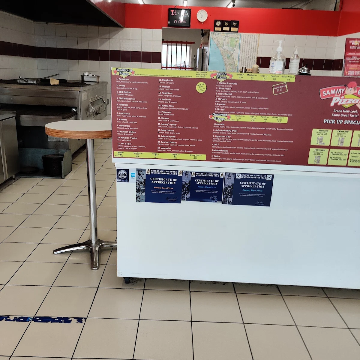 Menu, Sammy Boys Pizza