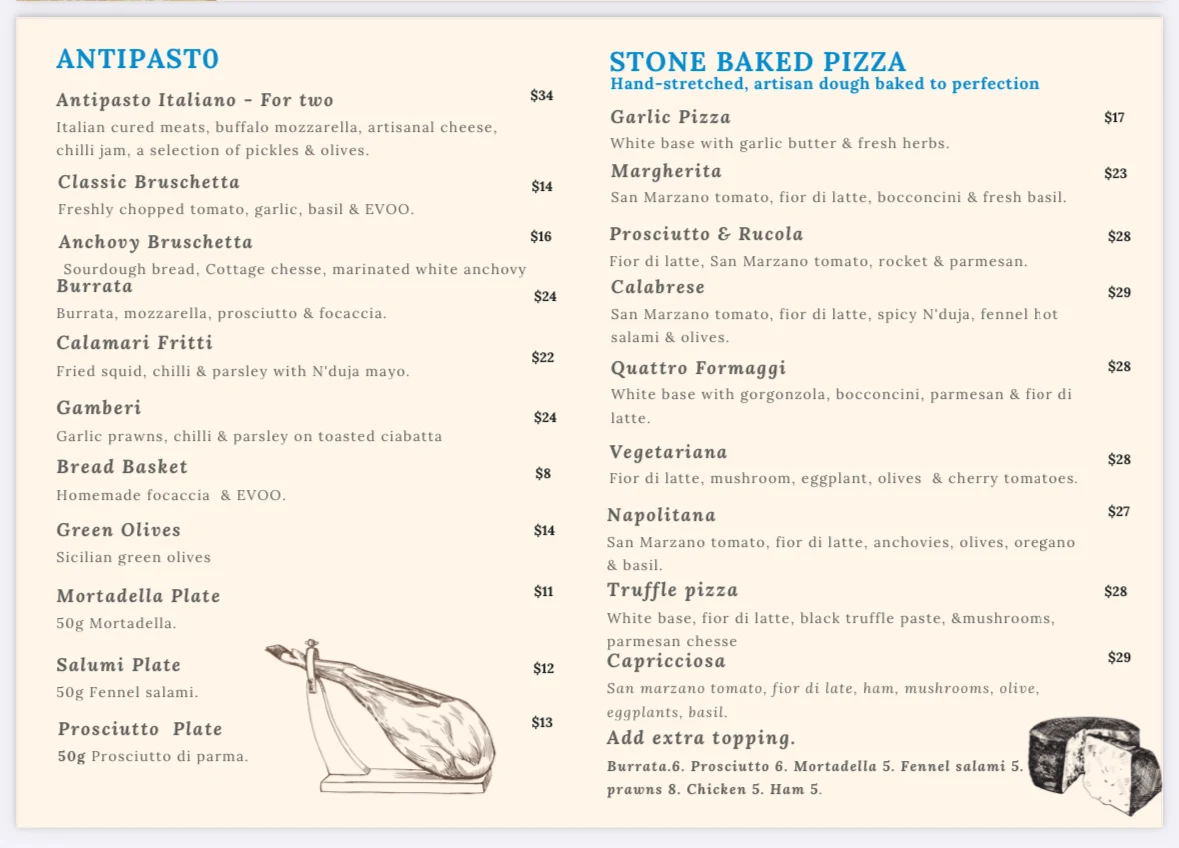 Menu, Dolce Napoli Balmain