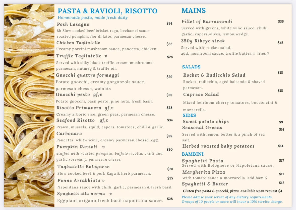 Menu, Dolce Napoli Balmain