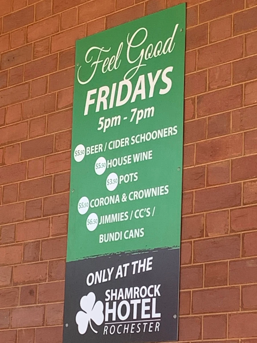 Menu, Shamrock Hotel