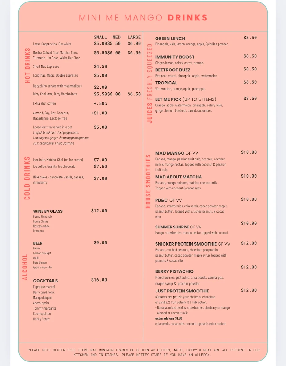 Menu, Mini Me Mango