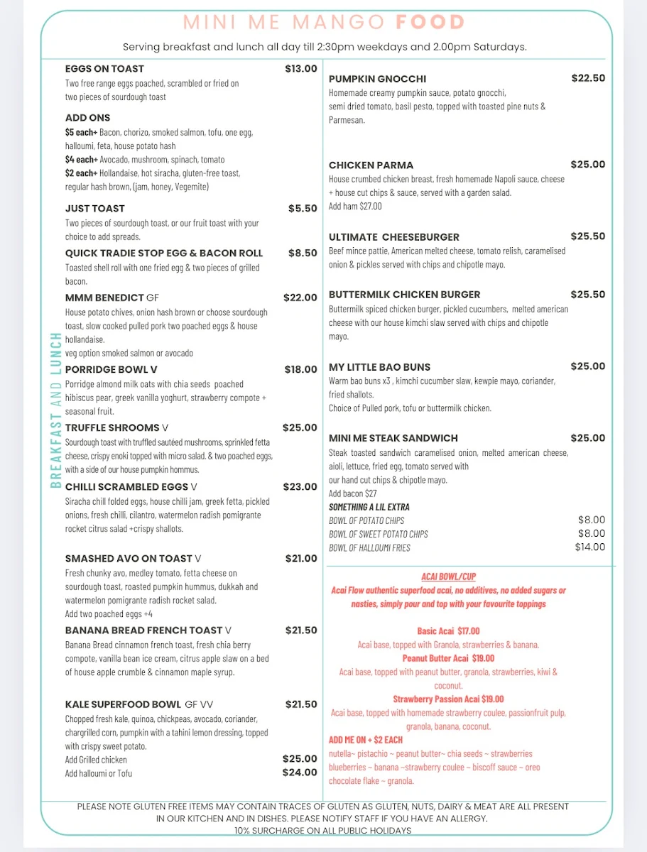 Menu, Mini Me Mango