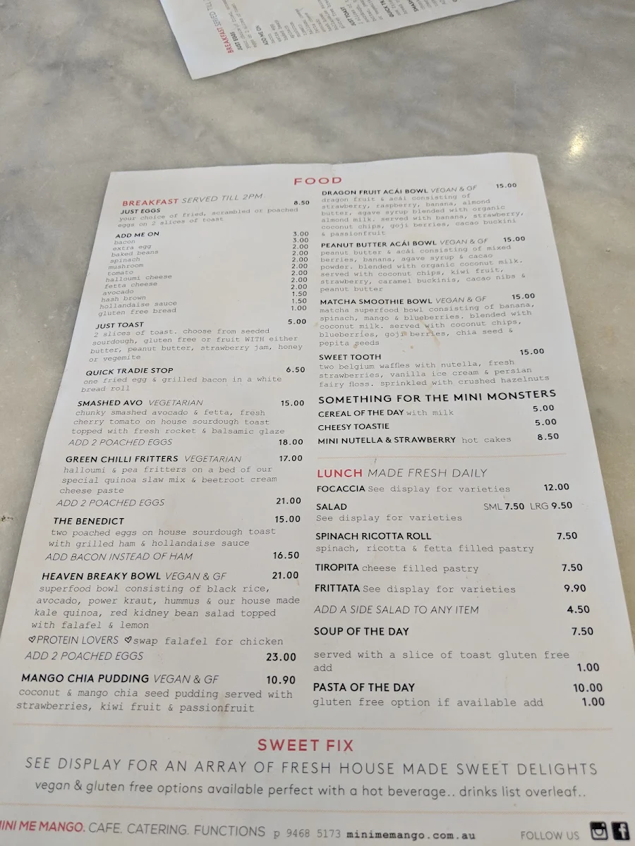 Menu, Mini Me Mango