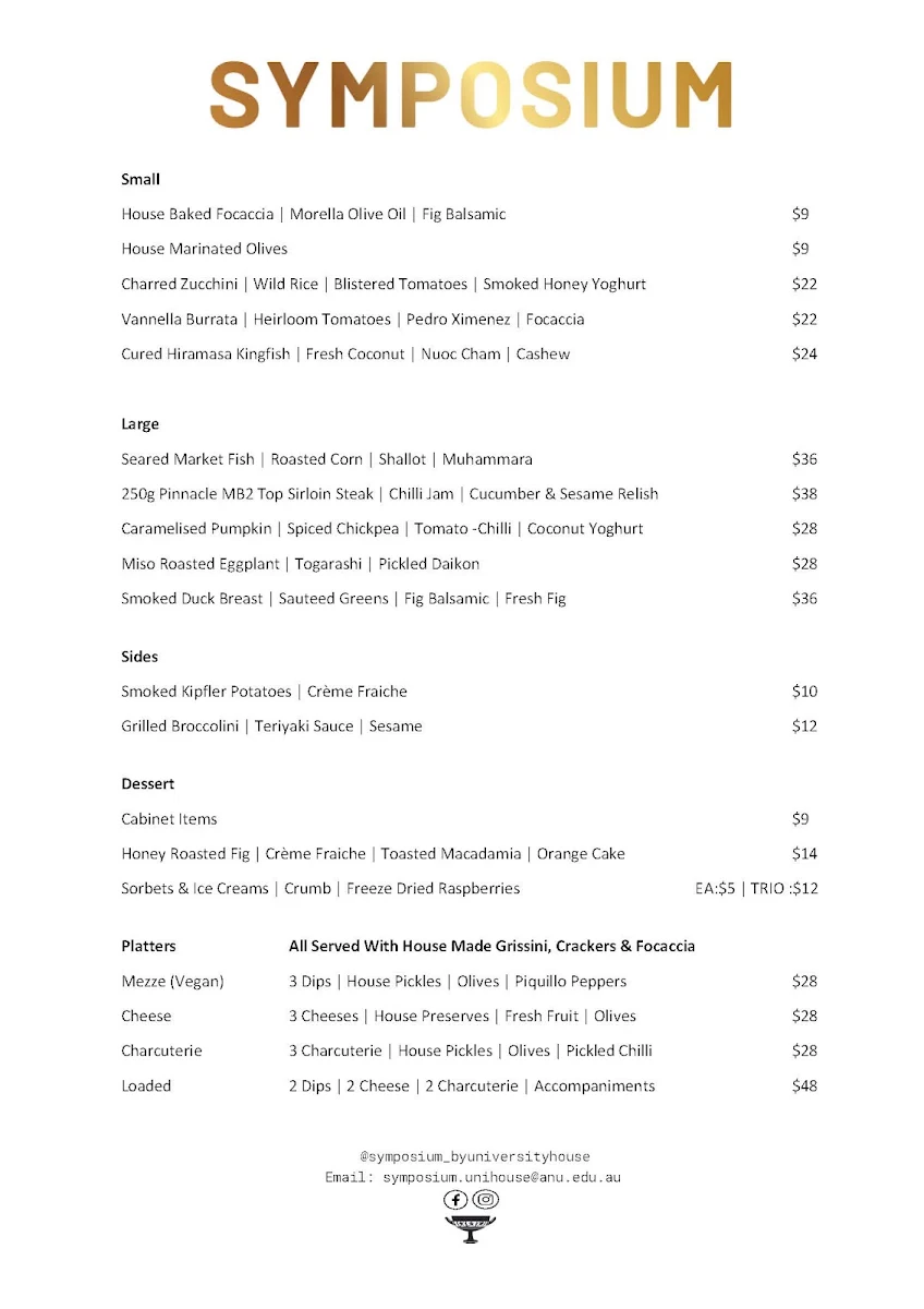 Menu, Symposium by University House