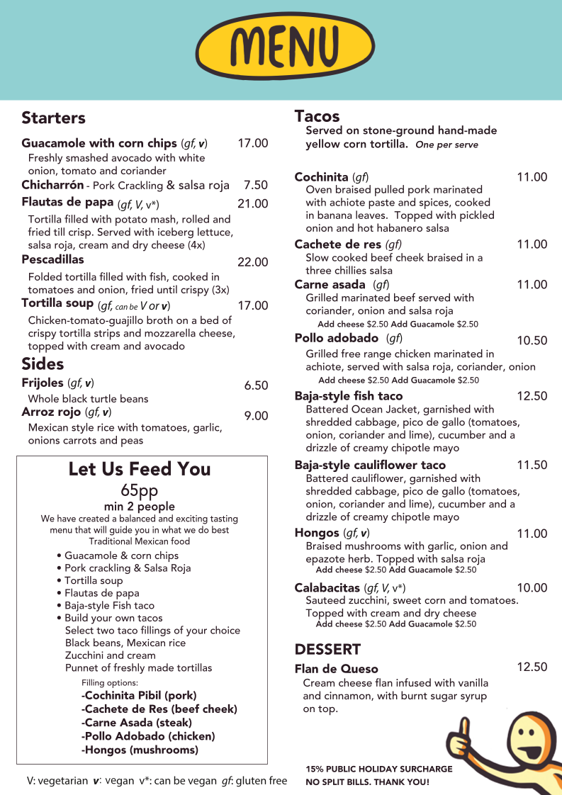Menu, La Popular Taqueria