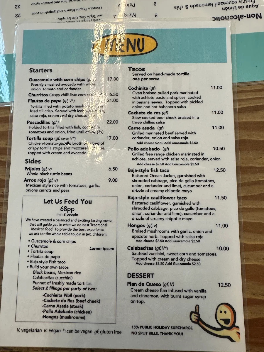 Menu, La Popular Taqueria
