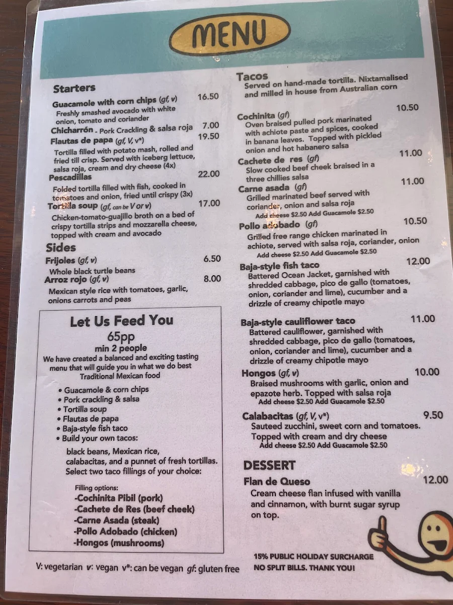 Menu, La Popular Taqueria