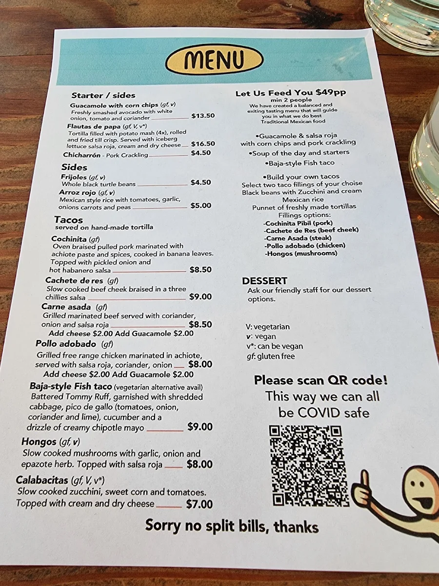 Menu, La Popular Taqueria
