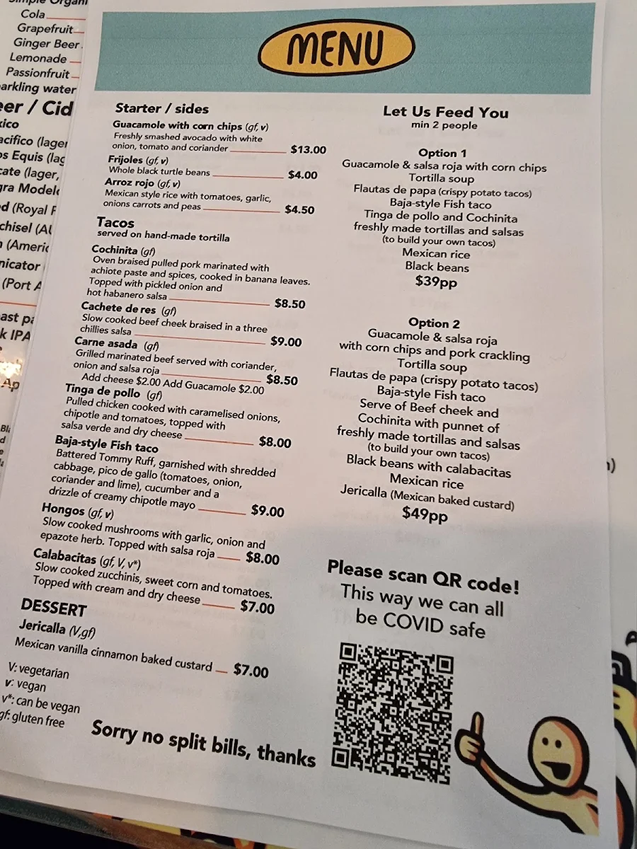 Menu, La Popular Taqueria