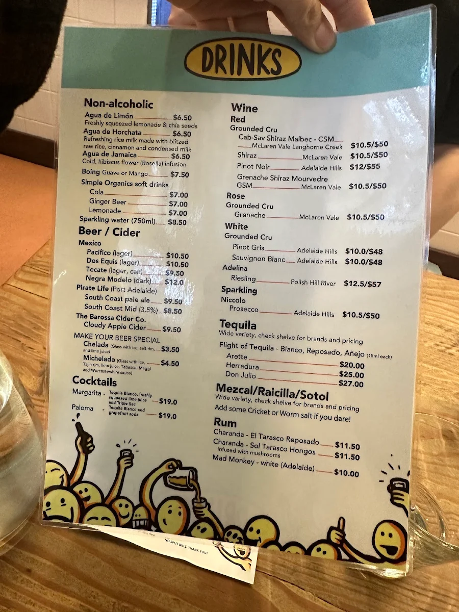 Menu, La Popular Taqueria