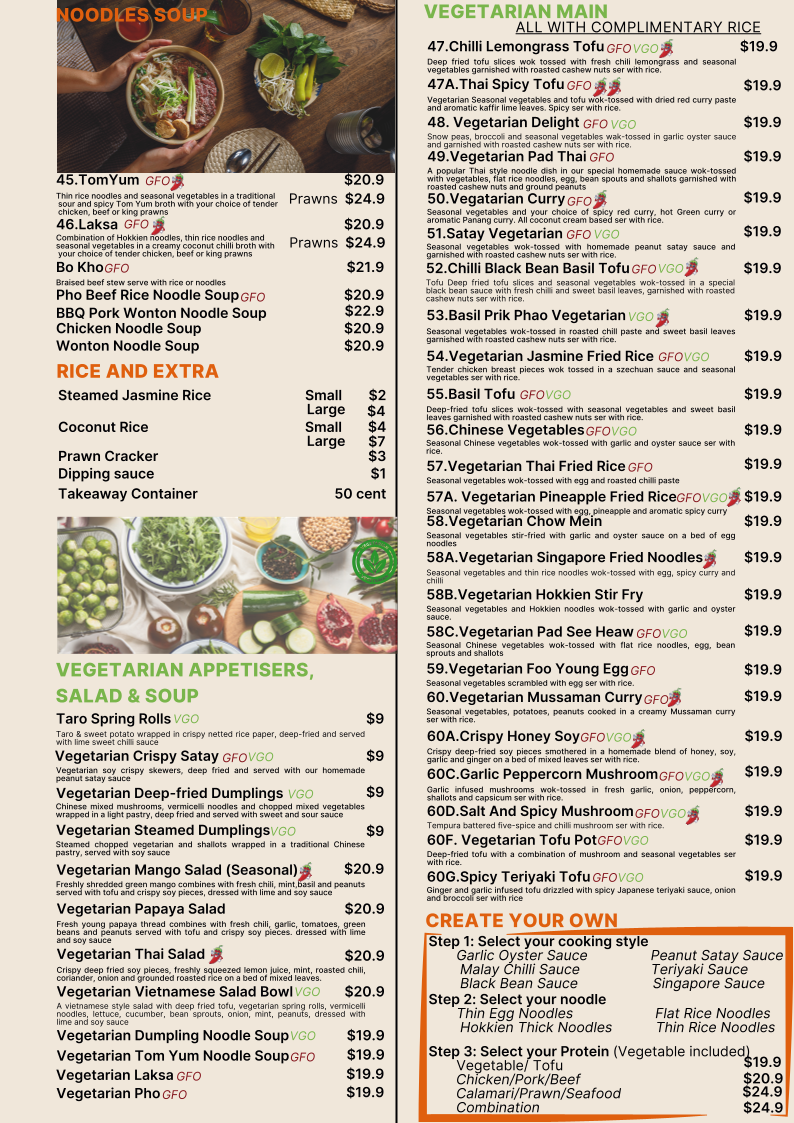 Menu, Sing's Asian Kitchen Rosalie