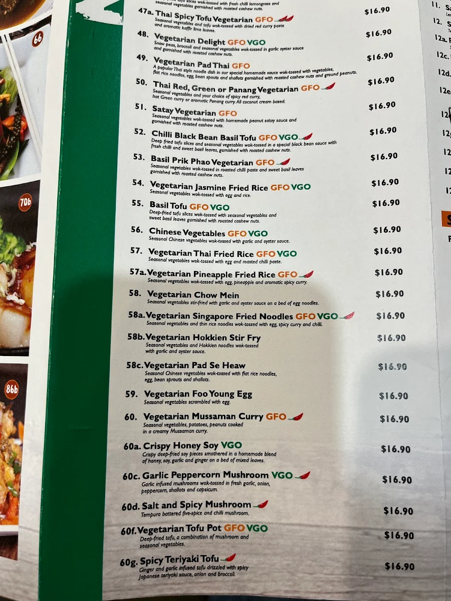 Menu, Sing's Asian Kitchen Rosalie