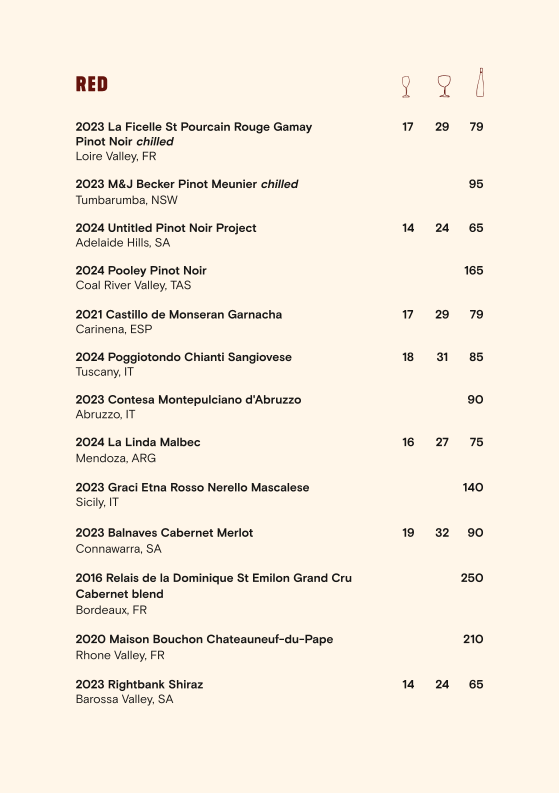 Menu, Paddo Inn