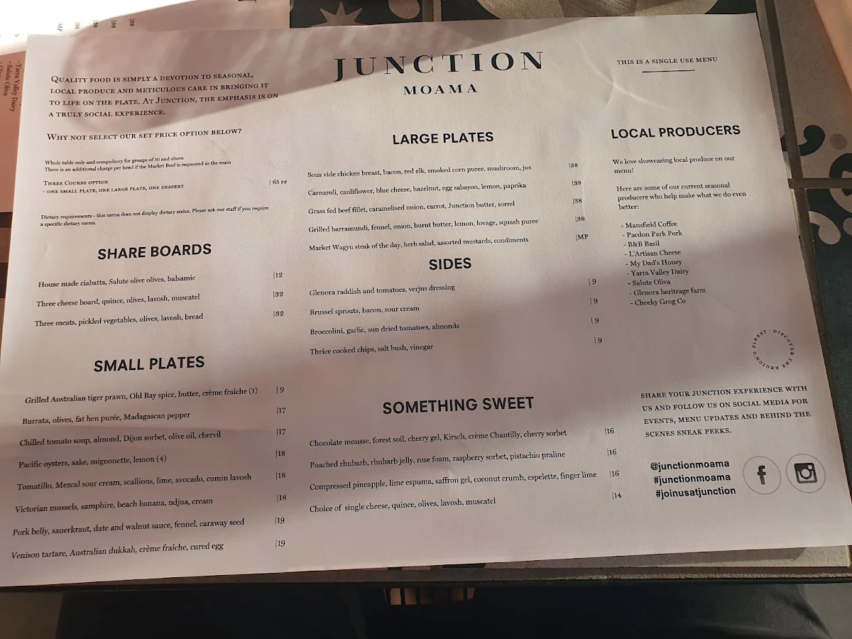 Menu, Junction Moama