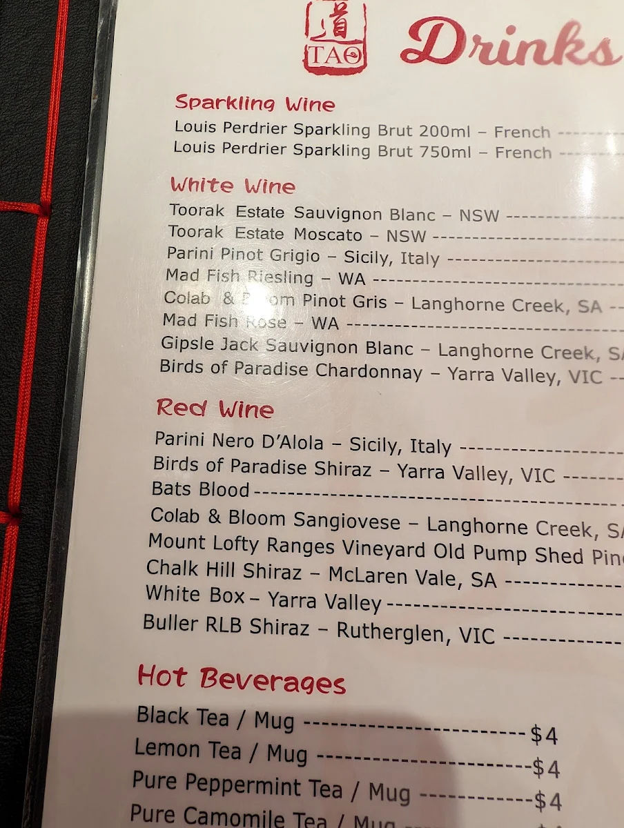 Menu, Tao Dumplings Northcote