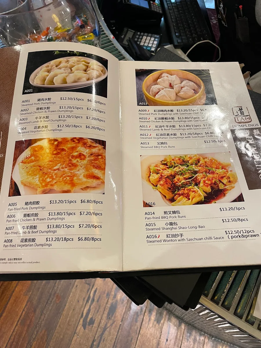 Menu, Tao Dumplings Northcote