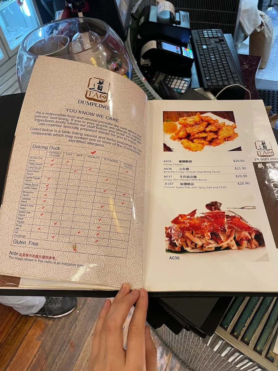 Menu, Tao Dumplings Northcote