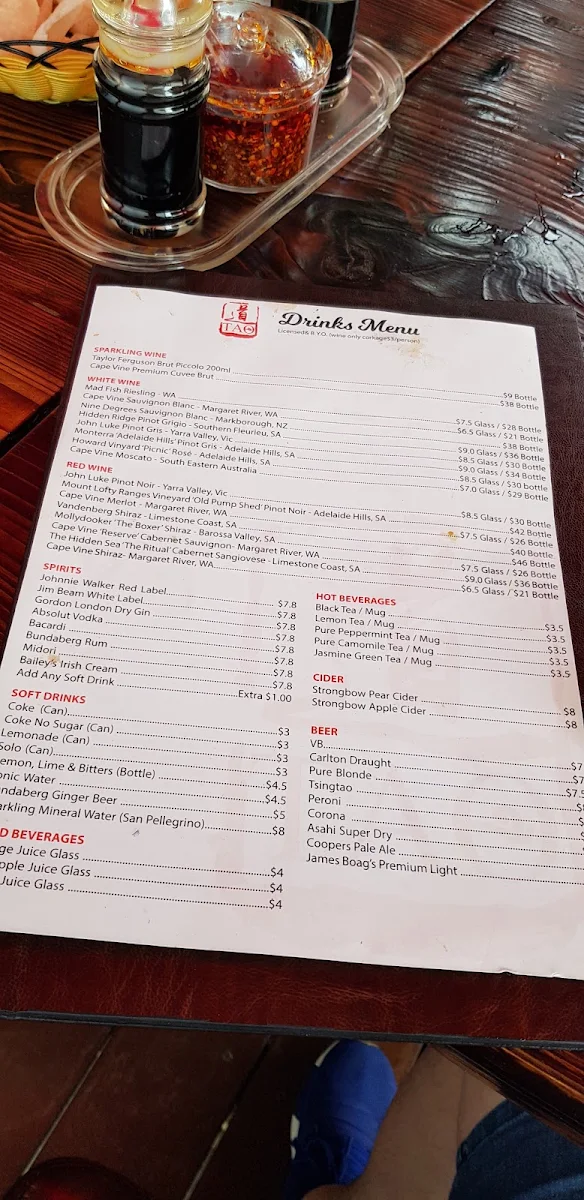 Menu, Tao Dumplings Northcote