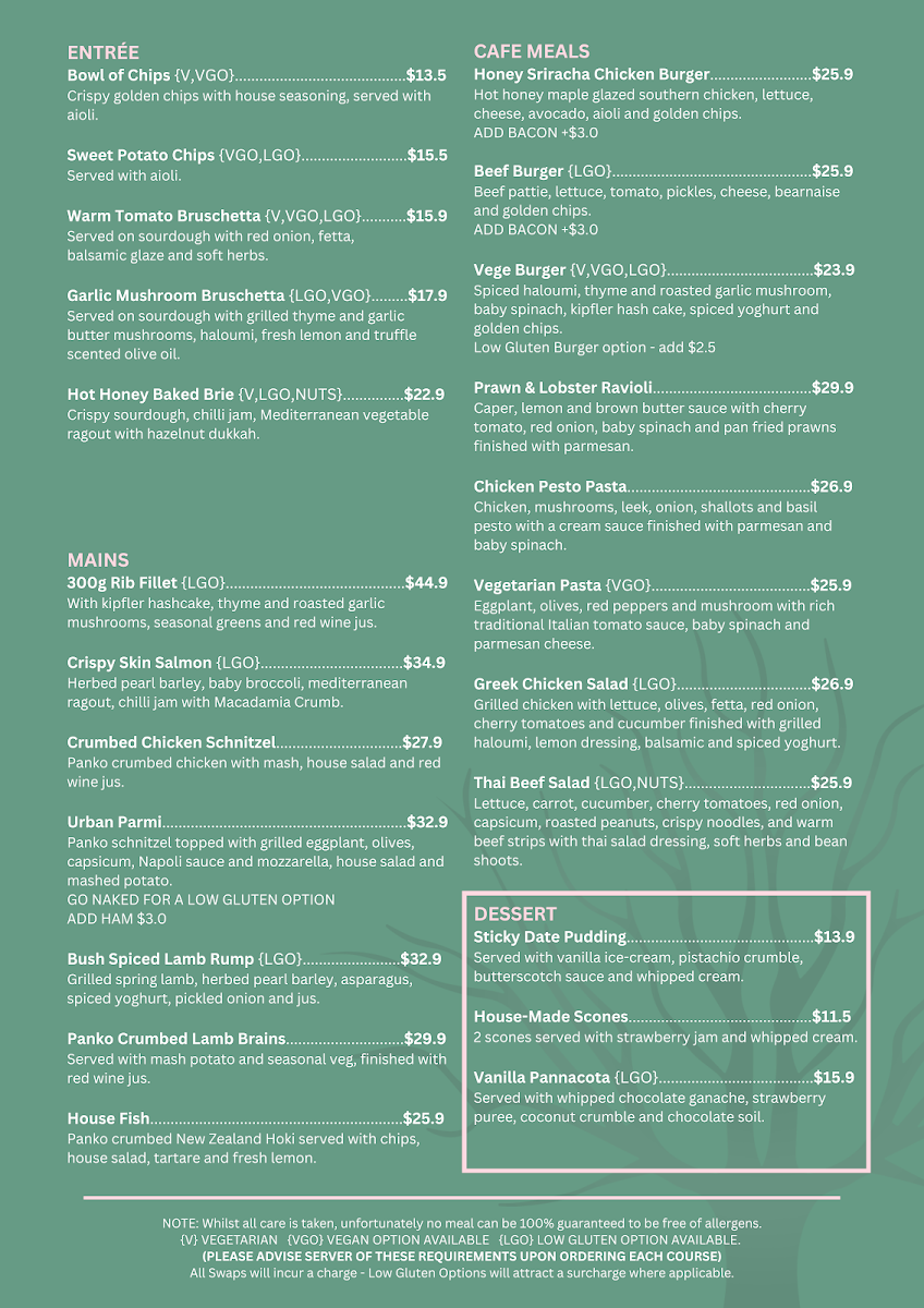 Menu, Urban Grounds Cafe
