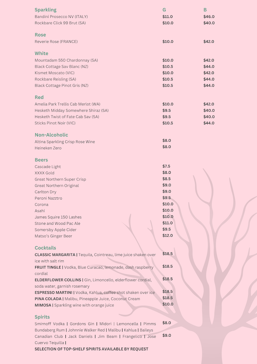 Menu, Urban Grounds Cafe
