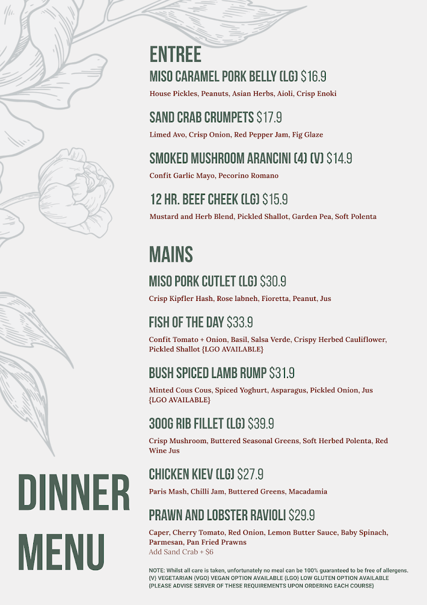 Menu, Urban Grounds Cafe