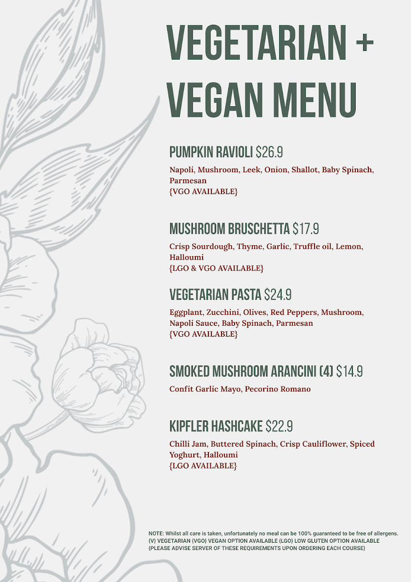 Menu, Urban Grounds Cafe