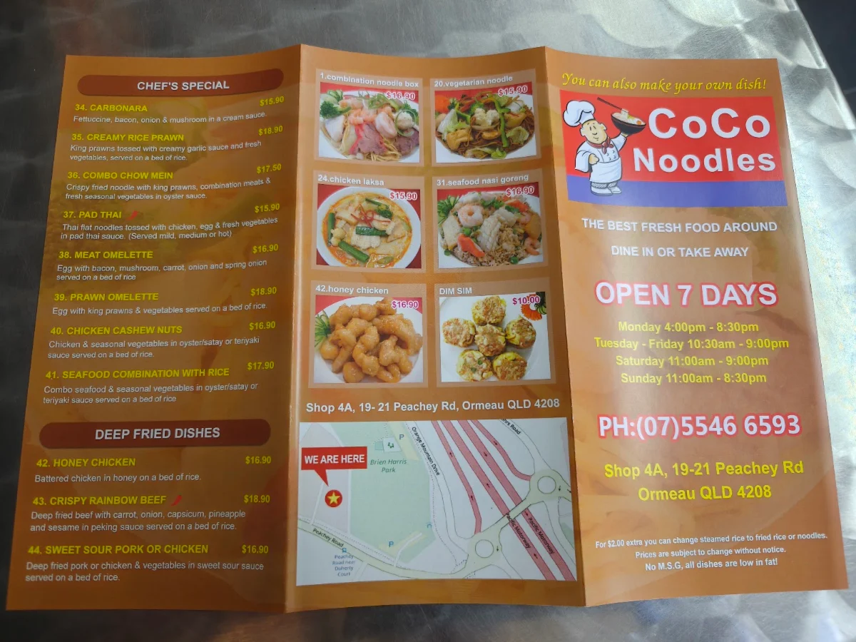 Menu, Coco Noodles