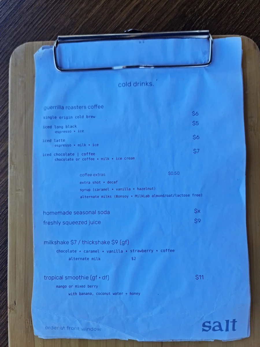 Menu, Kattalinas On the Marina