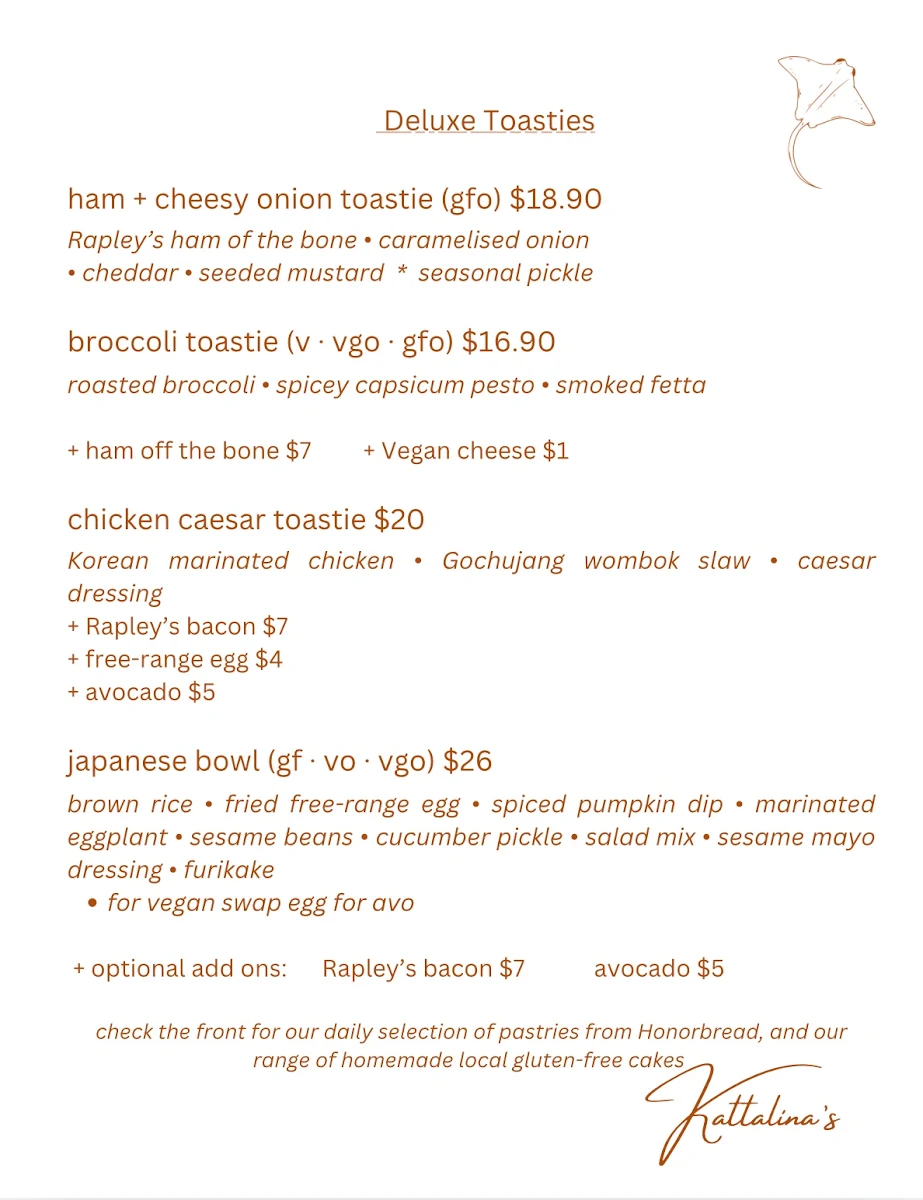 Menu, Kattalinas On the Marina