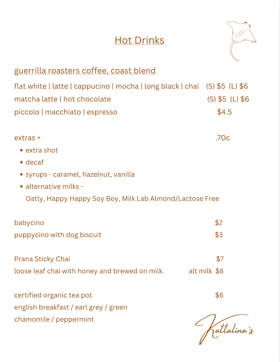 Menu, Kattalinas On the Marina